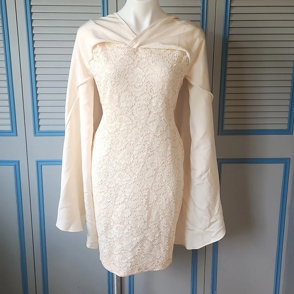 Badgley Mischka Ivory Lace Wedding Dress with Silk Overlay - Picture 14 of 16